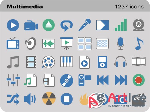 Pure Flat Toolbar Stock Icons - Multimedia Set