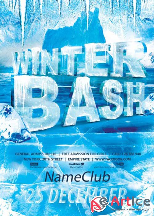 Winter Bash Party PSD V8 Flyer Template with Facebook Cover