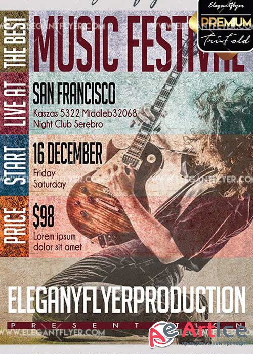 Music Festival Premium Flyer PSD V17 Template + Facebook Cover