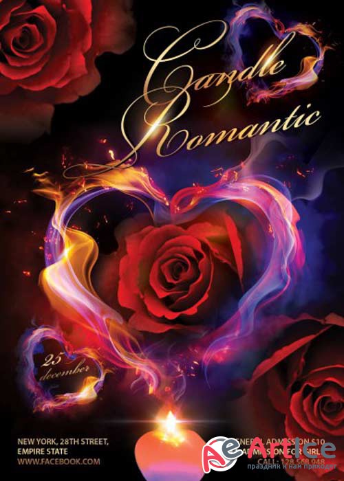 Candle Romantic Party PSD V5 Flyer Template with Facebook Cover