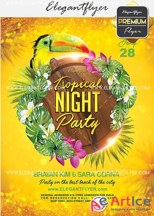 Tropical Night Party V12 Flyer PSD Template + Facebook Cover