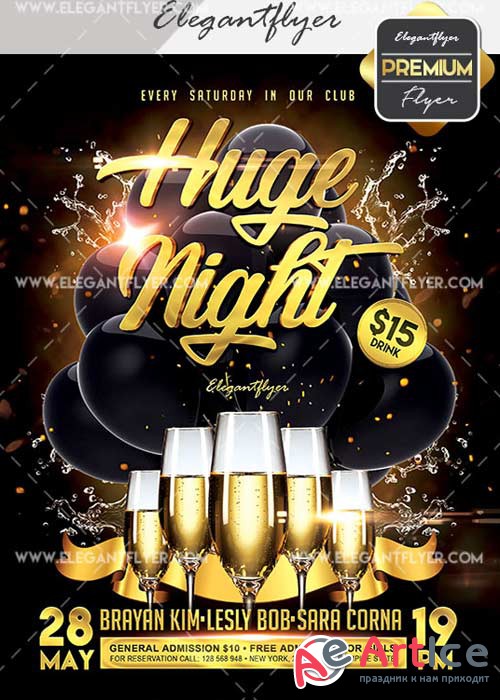 Huge Night V3 Flyer PSD Template + Facebook Cover