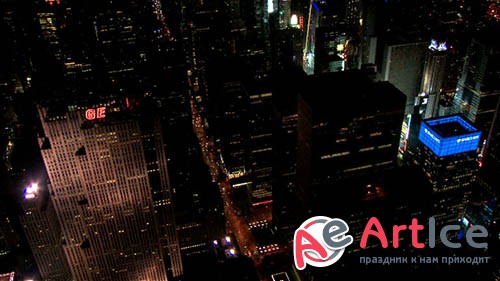 Aerial Night Shot Panning Past New York Ge Building