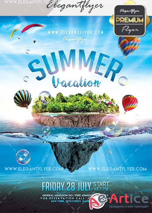 Summer Vacation V21 Flyer PSD Template + Facebook Cover