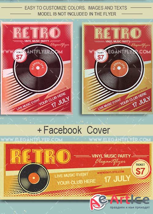 Retro Vinyl Music V2 Flyer PSD Template + Facebook Cover