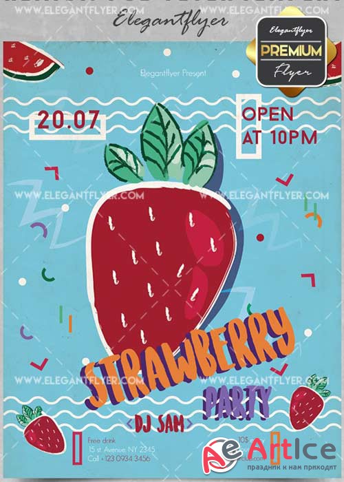 Strawberry Party V5 Flyer PSD Template + Facebook Cover