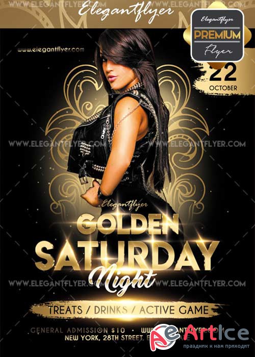 Golden saturday Party V5 Flyer PSD Template + Facebook Cover
