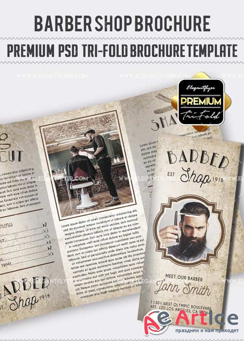 Barbershop V27 Premium Tri-Fold PSD Brochure Template