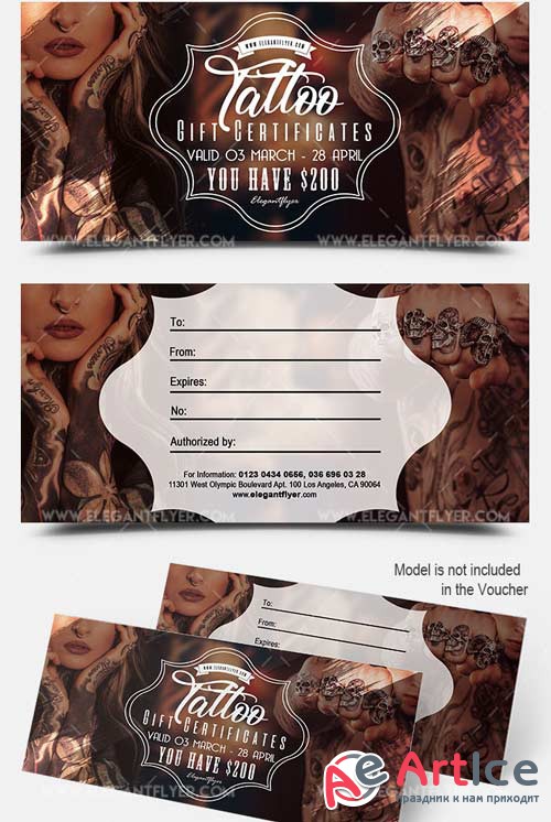 Tattoo V1 2018 Premium Gift Certificate PSD Template