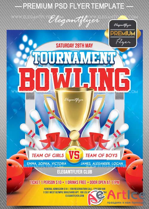 Bowling Tournament V9 2018 Flyer PSD Template + Facebook Cover