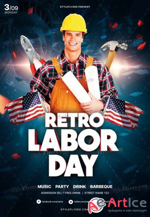 Retro Labor Day V12 2018 PSD Flyer Template