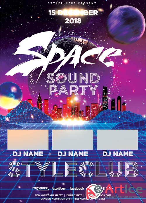 Space Sound Party V1 2018 PSD Flyer Template