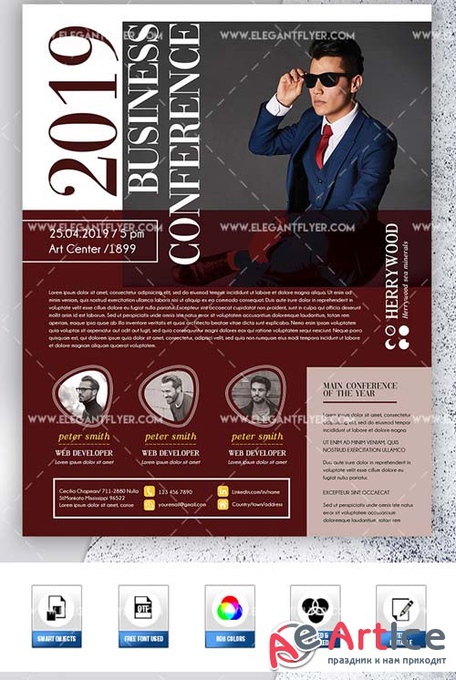 Conference V1 2019 PSD Flyer Template + Facebook Cover + Instagram Post
