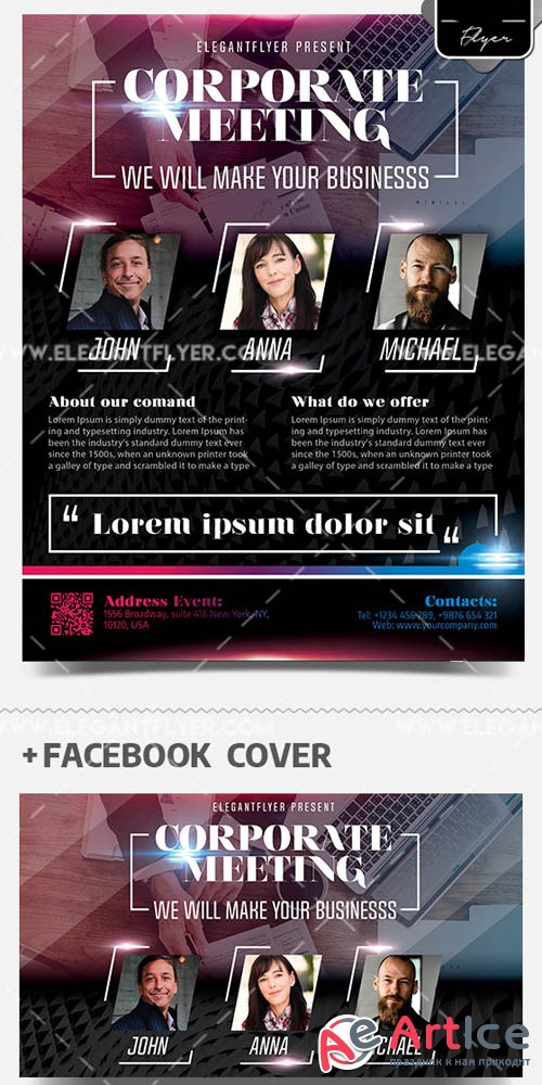 Corporate Meeting V3 2019 PSD Flyer Template + Facebook Cover + Instagram Post