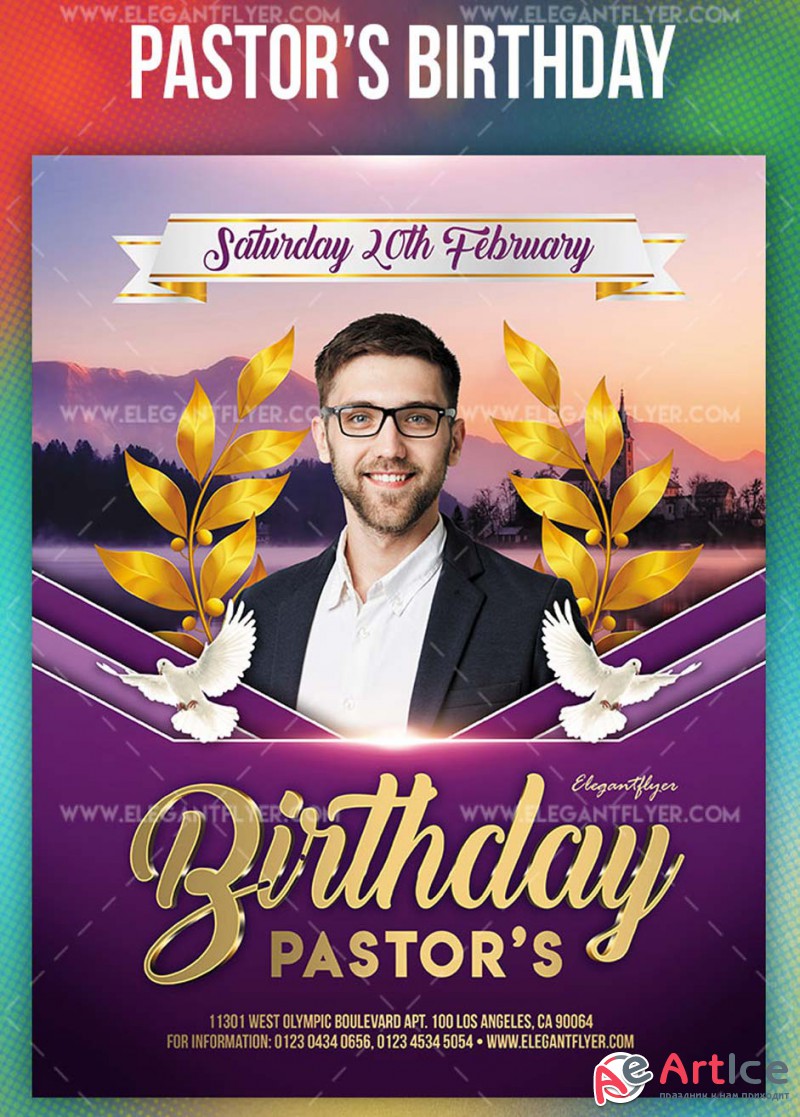 Pastors Birthday V16 PSD Flyer Template + Facebook Cover + Instagram Post