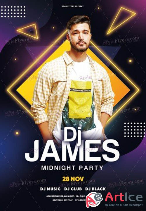 DJ Flyer Midnight Party V2811 2019 PSD Flyer Template